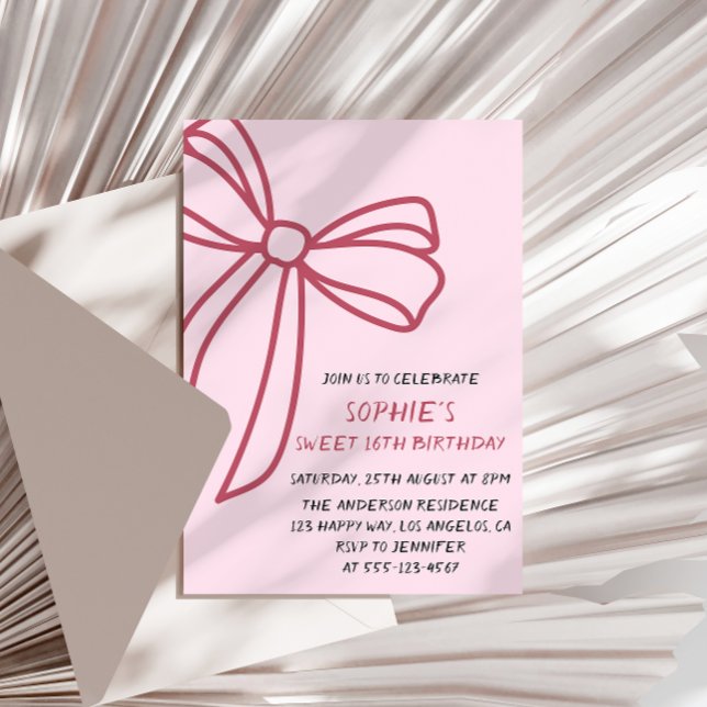 Invitación Cumpleaños Dulces 16 Elegante Lazo Rosa (Subido por el creador)