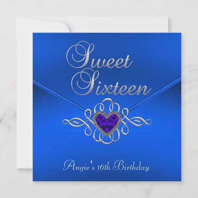 Invitación Cumpleaños Dulces 16 Fiesta Royal Azul Gem Velvet (Anverso)