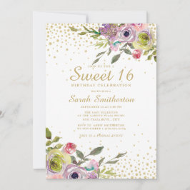 Invitación Cumpleaños Dulces 16 Floral Amarillo Rosa Dorado B