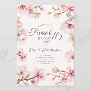 Invitación Cumpleaños Dulces 16 Floral Rosa Blanco Primavera