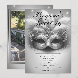 Invitación Cumpleaños Dulces 16 Foto Mascarada de Plata