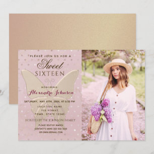 Invitación Cumpleaños Dulces 16 Foto Rose Gold