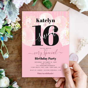Invitación Cumpleaños Dulces 16 Globos Rosados Bailarina Dora