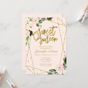 Invitación Cumpleaños Dulces 16 Hoja Dorada Floral