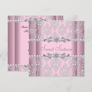 Invitación Cumpleaños Dulces 16 Lace Perla Rosa Plateado Blan