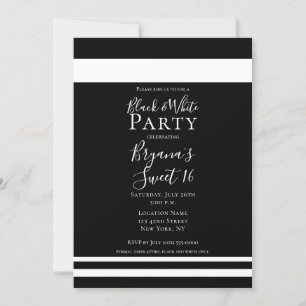 Invitación Cumpleaños Dulces 16 Minimalista Negro y Blanco