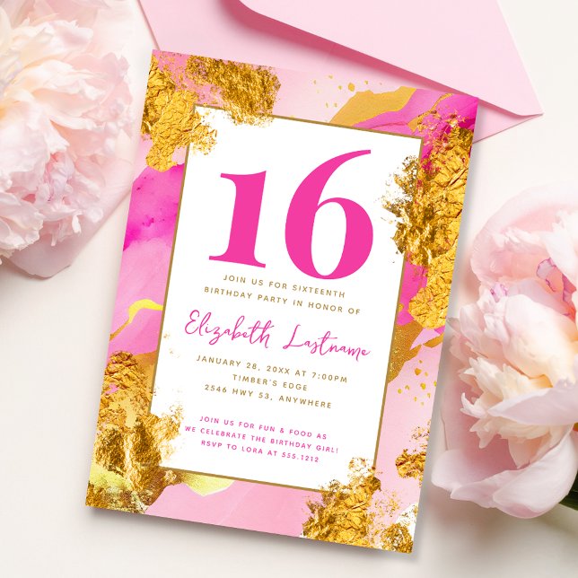 Invitación Cumpleaños Dulces 16 Moderno y de Moda en Rosa y D (Subido por el creador)