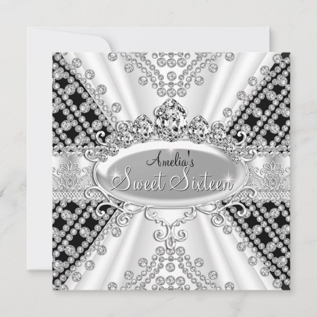 Invitación Cumpleaños Dulces 16 Princesa Diamantes Negros Inv (Anverso)