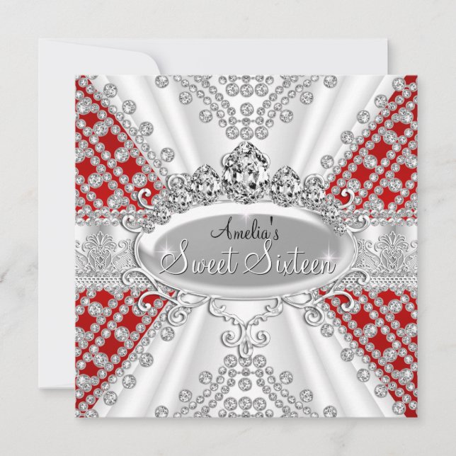 Invitación Cumpleaños Dulces 16 Princesa Diamantes Rojos Invi (Anverso)