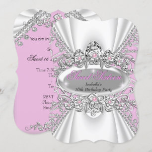 Invitación Cumpleaños Dulces 16 Princesa Tiara Diamantes Rosa