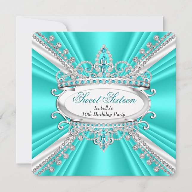 Invitación Cumpleaños Dulces 16 Princesa Turquesa Diamantes T (Anverso)