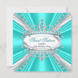Invitación Cumpleaños Dulces 16 Princesa Turquesa Diamantes T