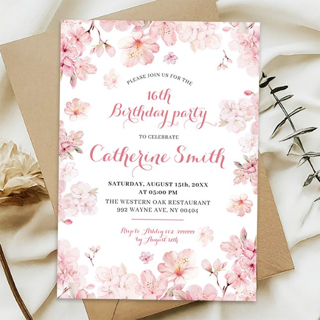 Invitación Cumpleaños Dulces 16 Rosado Flor de Cerezo Sakura (Subido por el creador)