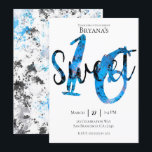 Invitación Cumpleaños Dulces 16 Salpicadura Plateada Azul Neg<br><div class="desc">Personaliza para tu evento.</div>
