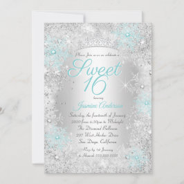 Invitación Cumpleaños Dulces 16 Teal Plata Invierno Mágico