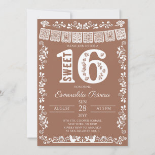 Invitación Cumpleaños Dulces 16 Terracota Papel Picado