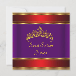 Invitación Cumpleaños Dulces 16 Tiara púrpura Rojo Dorado