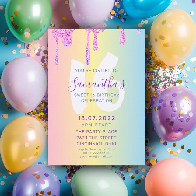 Invitación Cumpleaños Dulces 16 tonos pastel y brillo (Subido por el creador)