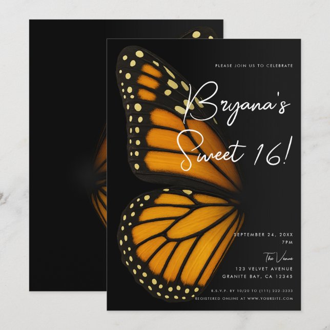 Invitación Cumpleaños Dulces 16 Transformándose en Mariposa M (Anverso / Reverso)