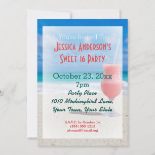 Invitación Cumpleaños Dulces 16 Verano Playa Tropical
