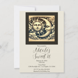 Invitación Cumpleaños Dulces 16 Vintage Celestial Sol y Luna