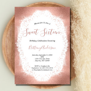 Invitación Cumpleaños Dulces Dieciséis 16 de Rosa Dorado Bril