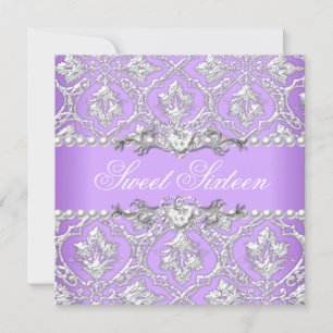 Invitación Cumpleaños Dulces Dieciséis 16 Fiesta Damask Lila