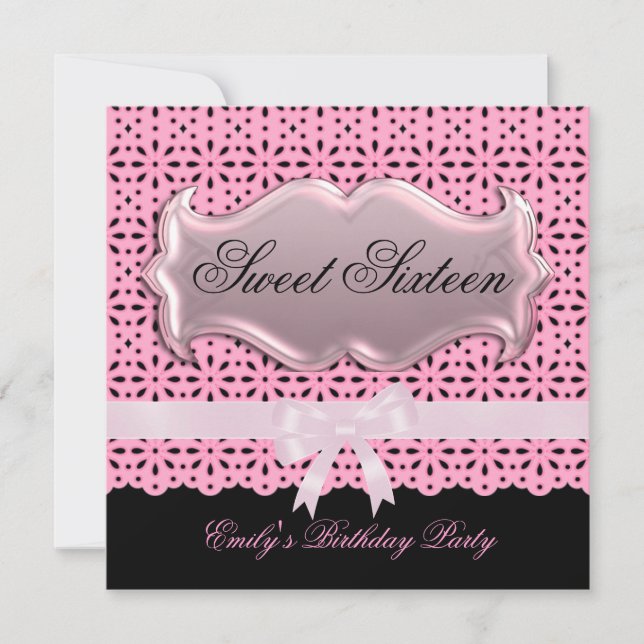 Invitación Cumpleaños Dulces Dieciséis 16 Fiesta Rosa Encaje  (Anverso)