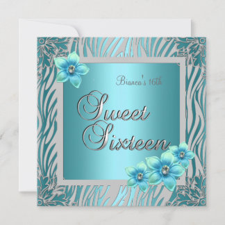 Invitación Cumpleaños Dulces Dieciséis 16 Flores Azules Plata
