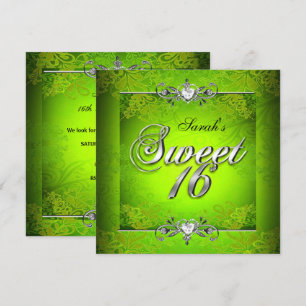 Invitación Cumpleaños Dulces Dieciséis 16 Lima Verde Plata