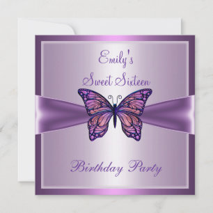 Invitación Cumpleaños Dulces Dieciséis 16 Mariposa Morado Mal