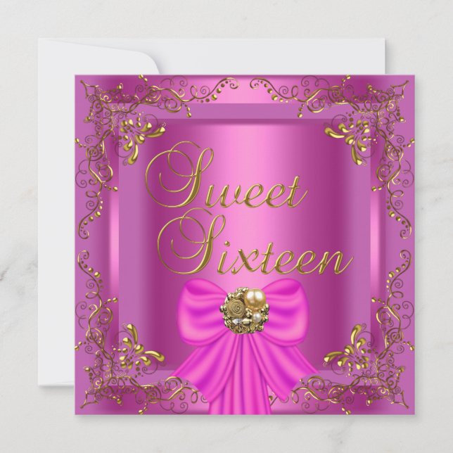 Invitación Cumpleaños Dulces Dieciséis 16 Rosa Dorado Joyas F (Anverso)