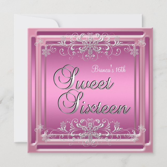 Invitación Cumpleaños Dulces Dieciséis 16 Rosa Plateada Adole (Anverso)