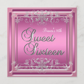 Invitación Cumpleaños Dulces Dieciséis 16 Rosa Plateada Adole