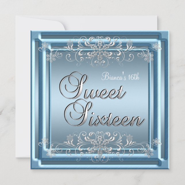 Invitación Cumpleaños Dulces Dieciséis Azul Plateado Adolesce (Anverso)