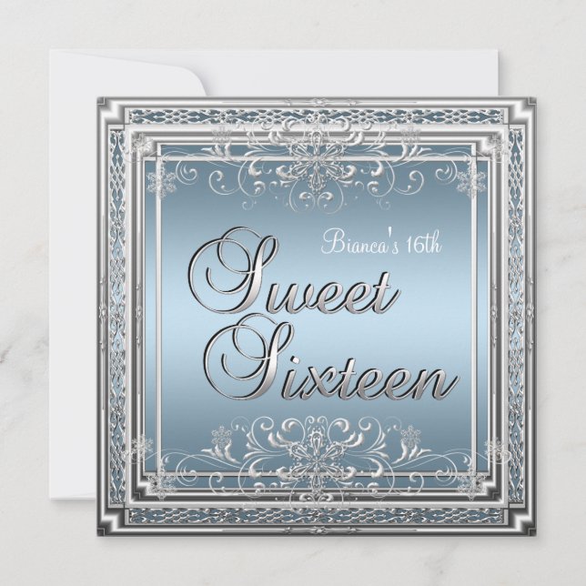 Invitación Cumpleaños Dulces Dieciséis Azul Plateado Adolesce (Anverso)