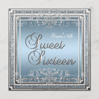 Invitación Cumpleaños Dulces Dieciséis Azul Plateado Adolesce
