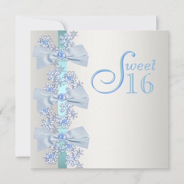 Invitación Cumpleaños Dulces Dieciséis Azul Teal Blanco Copo  (Anverso)