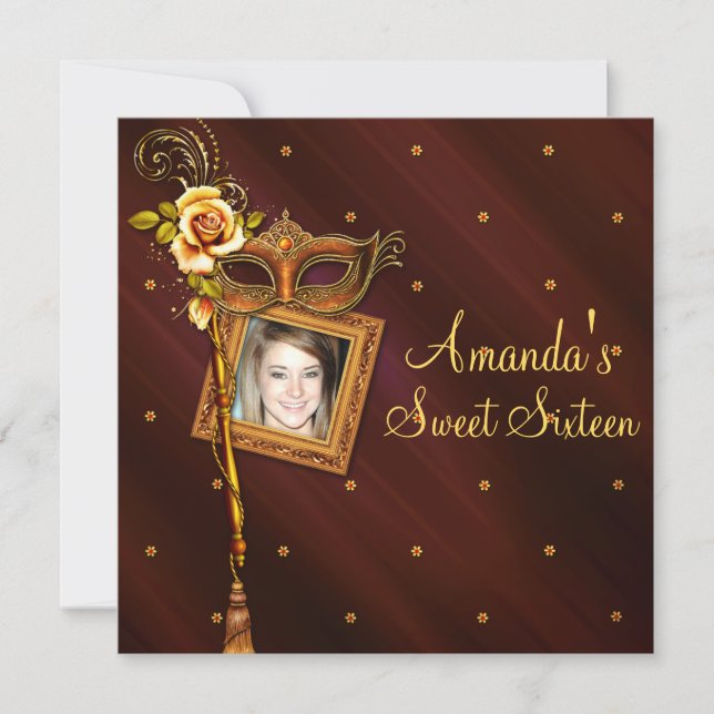 Invitación Cumpleaños Dulces Dieciséis, Baile de Máscaras, In (Anverso)