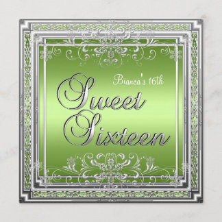 Invitación Cumpleaños Dulces Dieciséis Brillante Verde Plata
