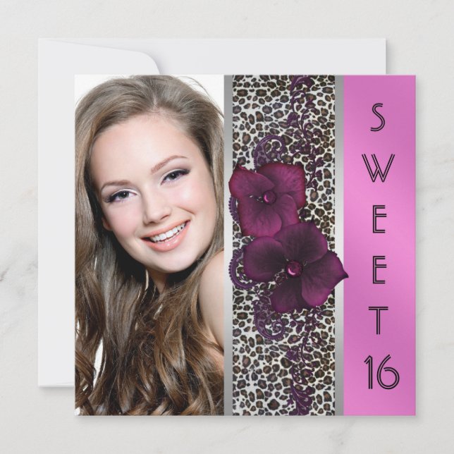 Invitación Cumpleaños Dulces Dieciséis Burgundy Hot Pink Leop (Anverso)