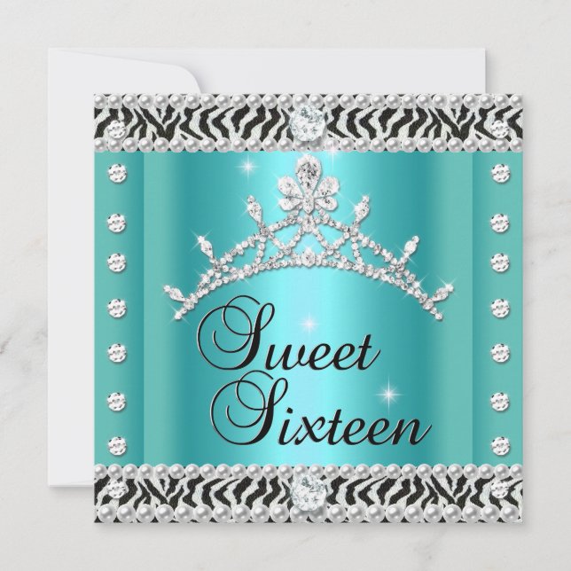 Invitación Cumpleaños Dulces Dieciséis Cebra Verde Azul Negro (Anverso)