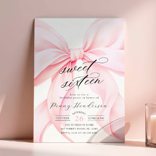 Invitación Cumpleaños Dulces Dieciséis con Lazo Rosa