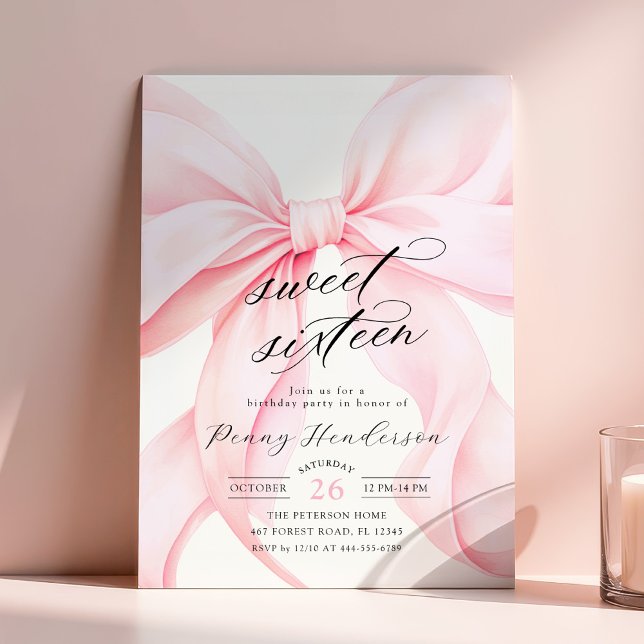Invitación Cumpleaños Dulces Dieciséis con Lazo Rosa (Subido por el creador)