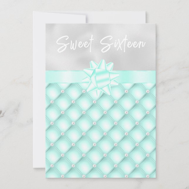 Invitación Cumpleaños Dulces Dieciséis con Menta y Perlas Afl (Anverso)