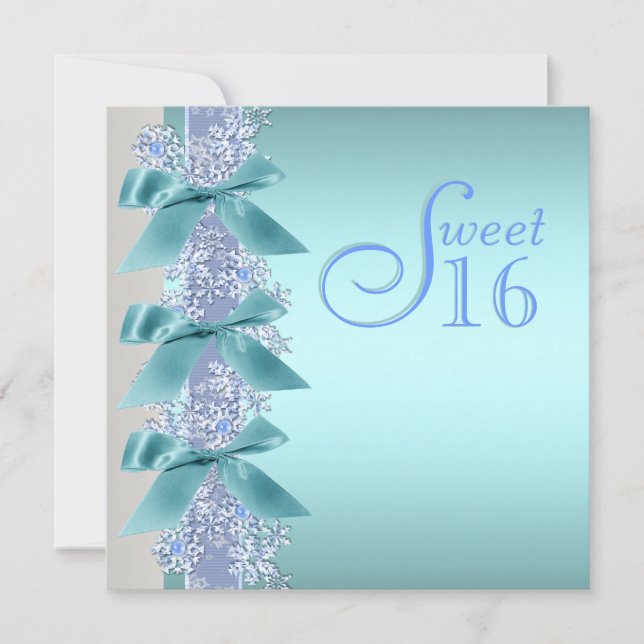 Invitación Cumpleaños Dulces Dieciséis Copo de Nieve Azul Tur (Anverso)
