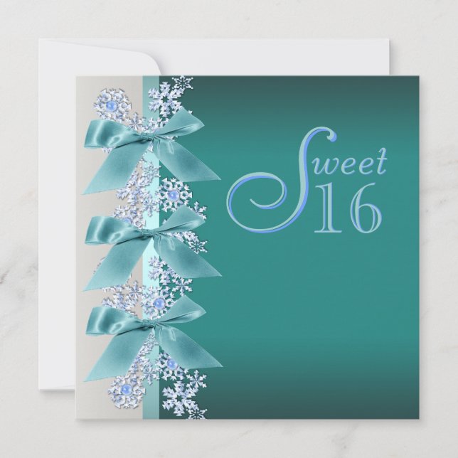 Invitación Cumpleaños Dulces Dieciséis Copo de Nieve Azul Tur (Anverso)