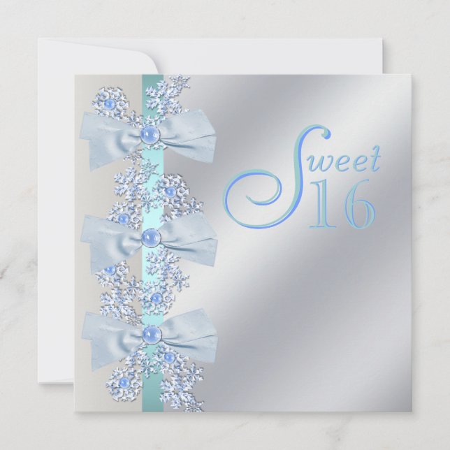 Invitación Cumpleaños Dulces Dieciséis Copo de Nieve Azul Tur (Anverso)