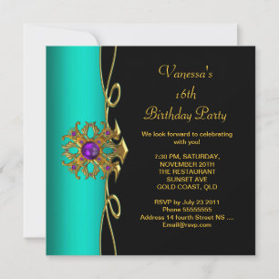 Invitación Cumpleaños Dulces Dieciséis Cumple 16 Azul Turques