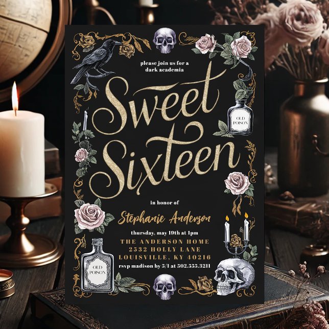 Invitación Cumpleaños Dulces Dieciséis de Dark Academia (Subido por el creador)